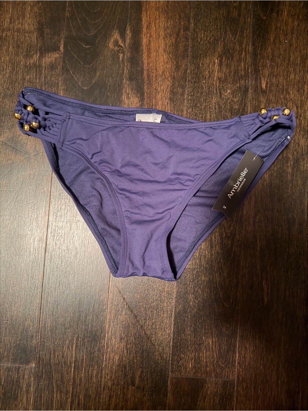Ambrielle Deep Purple Bikini Bottom with Gold Bead Detail